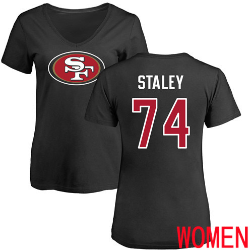 San Francisco 49ers Black Women Joe Staley Name and Number Logo #74 NFL T Shirt